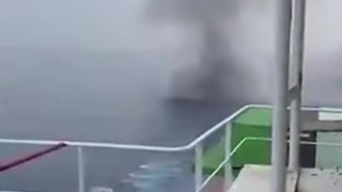 CARGO SHIP LITERALLY BLOWS PIRATE BOAT OUT OF THE WATER.