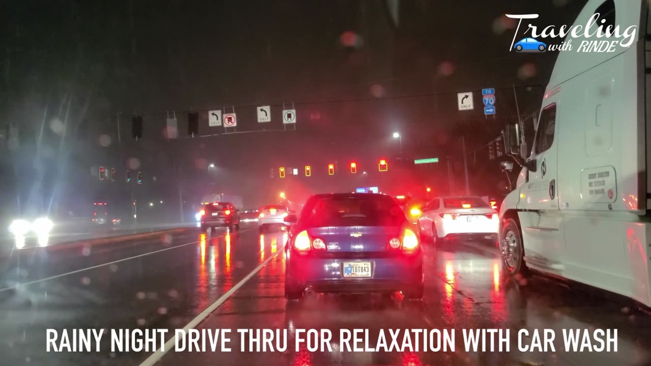 Rainy Night Drive Thru For Relaxation With Car Wash