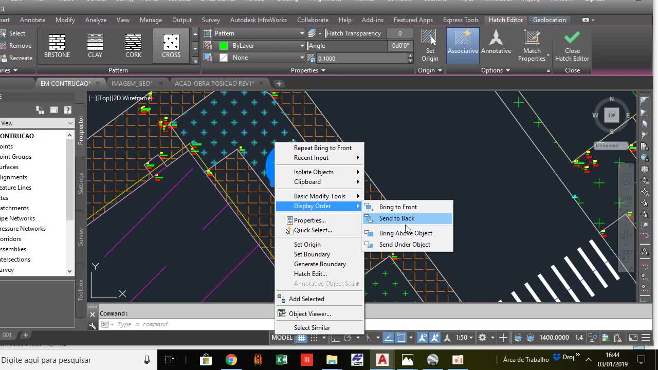 AUTO CAD CIVIL 3D Enviando Elementos para trás e para a frente de camada ORDER
