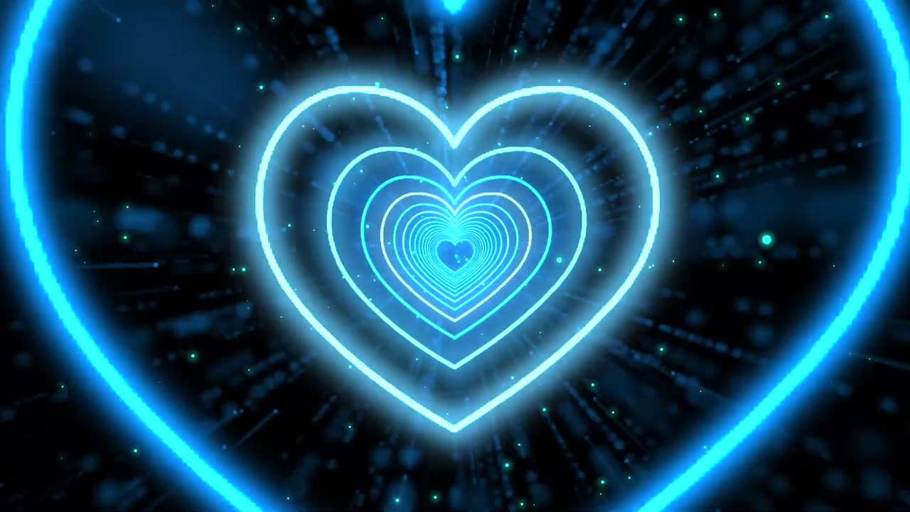 171. Neon Lights Love Heart Tunnel Background💙Blue Heart Background c