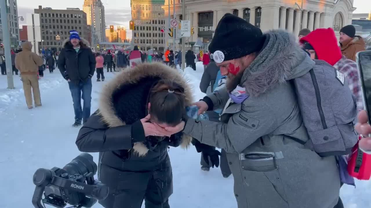 Multiple women peppered sprayed by Trudeau's minions as they storm the peaceful protest in Ottawa.