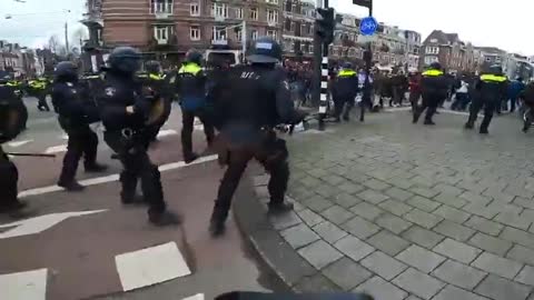 Amsterdam Agents of the State Enforcing Medical Tyranny By Attacking Unarmed People - 2