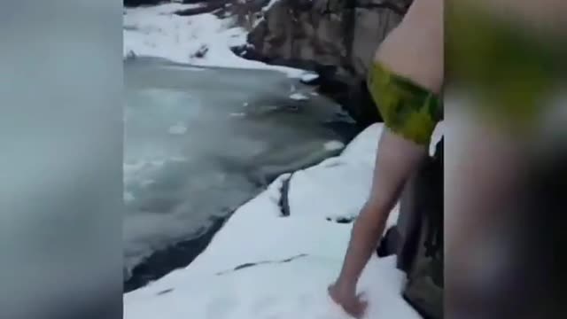 I swim in the river in winter.