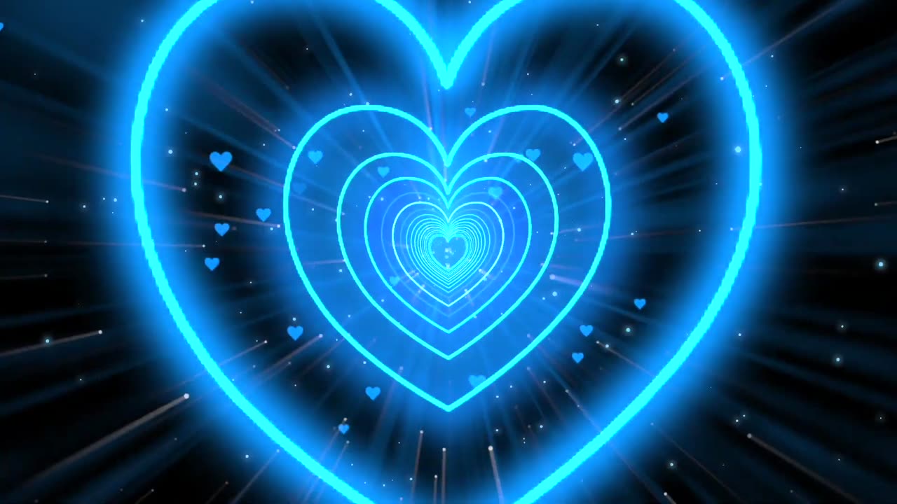 1169. Heart Tunnel💙Blue Heart Background Neon Heart Heart