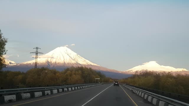 Sunset over volcanoes