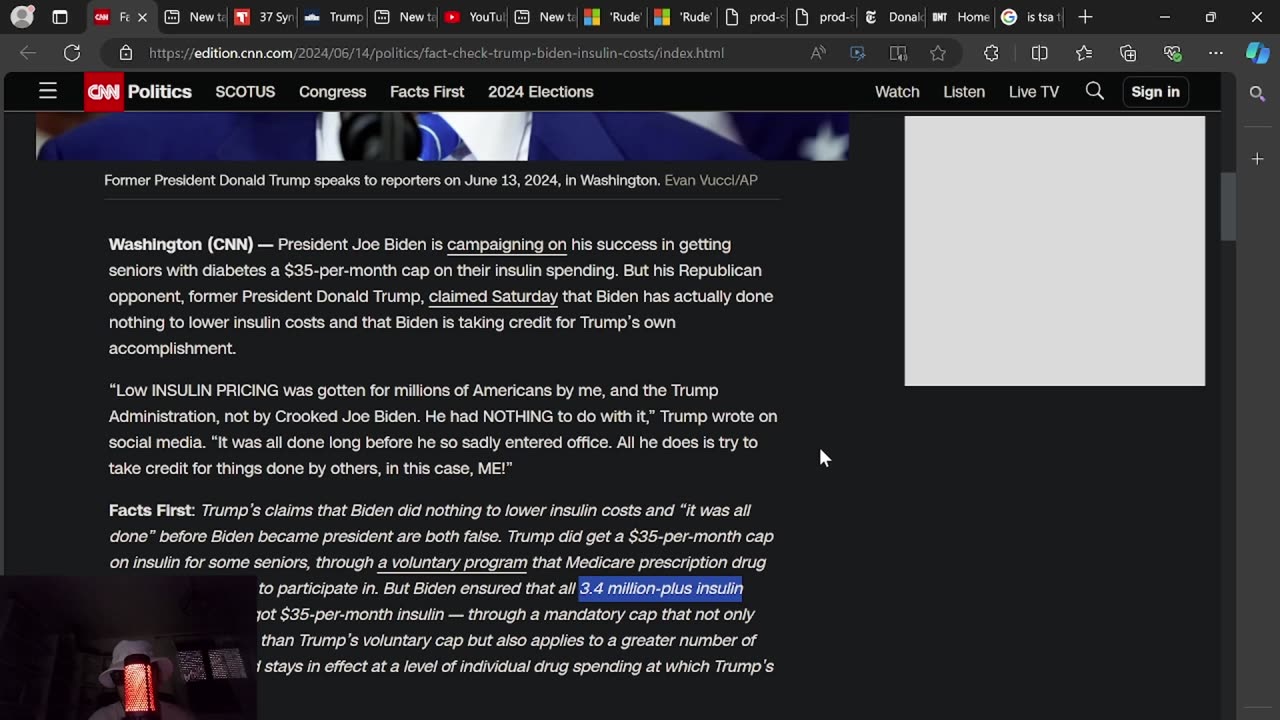 CNN Trump fought to cap insulin costs - CNN say he FALSELY blamed Biden