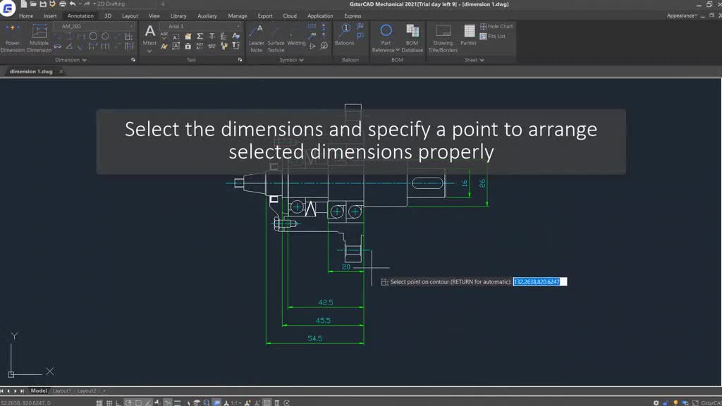 Mechanical CAD software-Arrange dimension