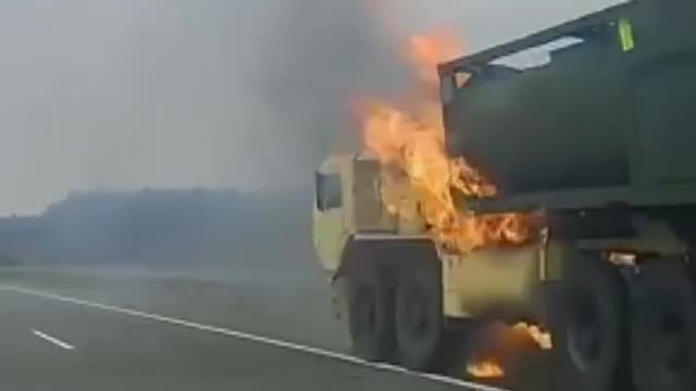 American military truck caught fire at speed