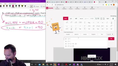 Geometry Section 1-6 - Long Example finding Complementary Angles