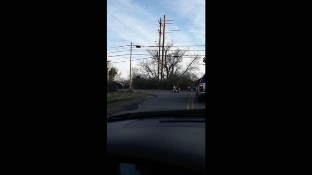 Pretty "Red Head" Girl Picks Up Motorcycle Off Street