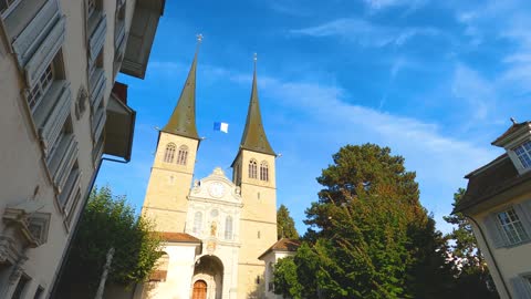 Low Angle Shot of the Church of St. Leodegar