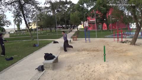 Parkour running into sand fall