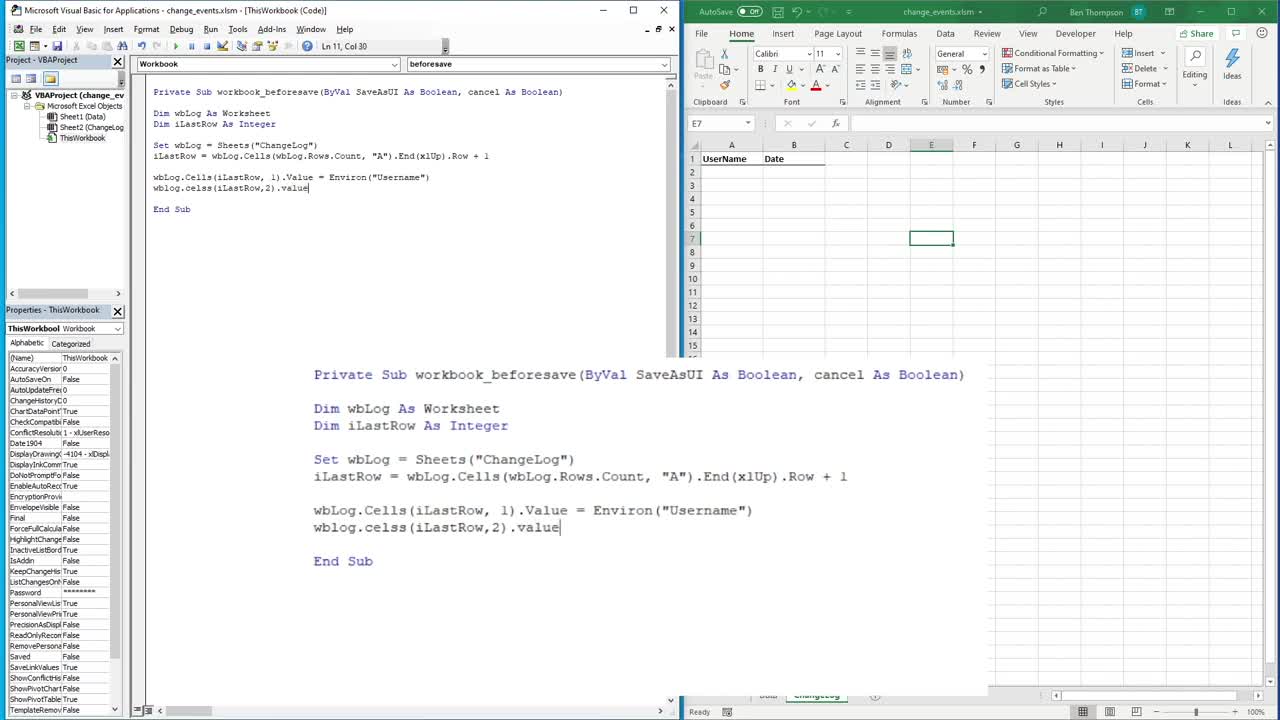 Excel VBA - Create Audit Trail Log