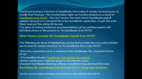 Troubleshooting Ways to Fixed QuickBooks Error PS107