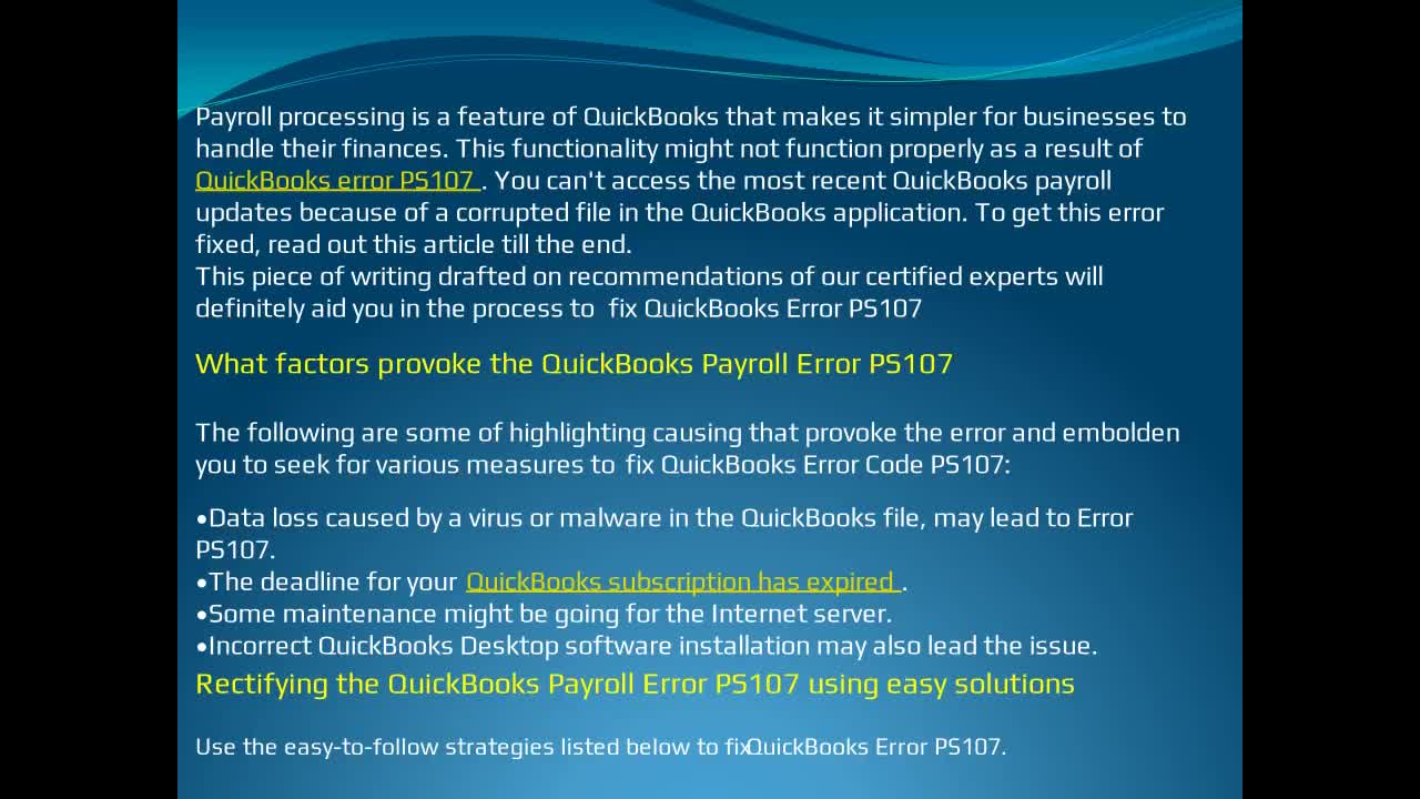 Troubleshooting Ways to Fixed QuickBooks Error PS107