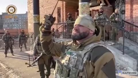 The taken administration building in Mariupol by Chechen soldiers.