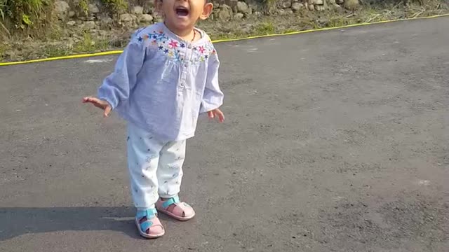 Baby enjoying walking on the street | car learning place ||acmamta