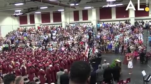 Her mic cuts out during the Nation Anthem the crowd sing the rest.