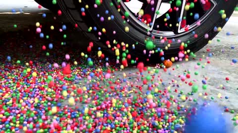 Experiment Car vs 32 Rainbow Water Balloons | Crushing Crunchy & Soft Things