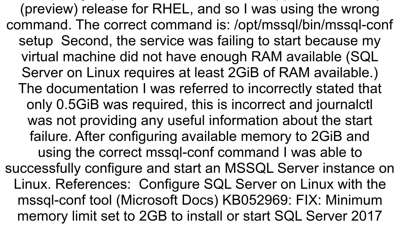 Failed Start for Microsoft SQL Server Database Engine on Linux