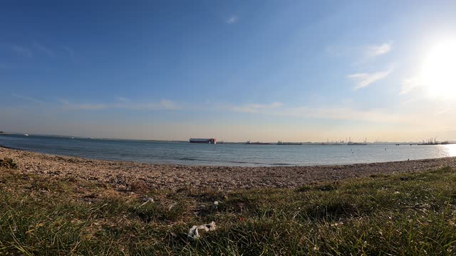 Timelapse overlooking a large river.