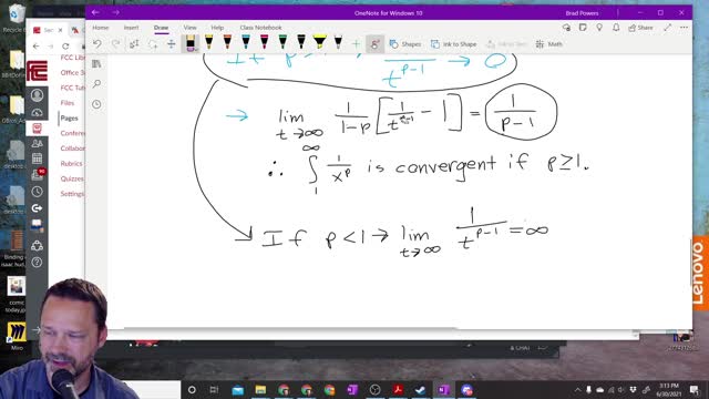 Calculus 2 - Section 7-8 - When is 1 over x to the p convergent