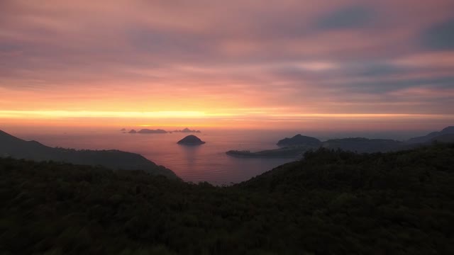 Islands Ocean Sunrise Landscape Woods Sunlight HQ