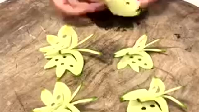 Satisfying Skillful Way Of Cutting Fruits And Vegetables.