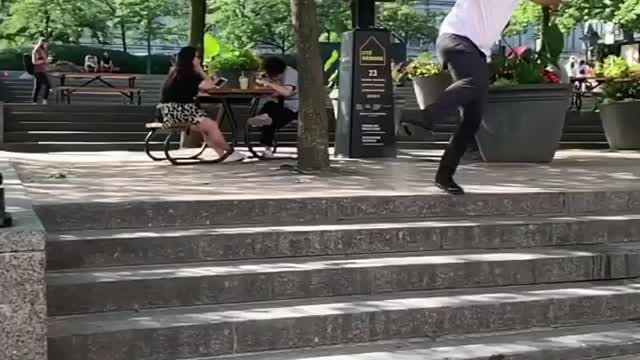 Boy falling while making funny stunt video