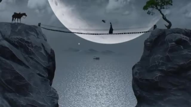 The bridge between two mountains is poetic