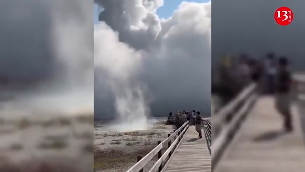 Yellowstone Geyser Explosion visitors run for safety