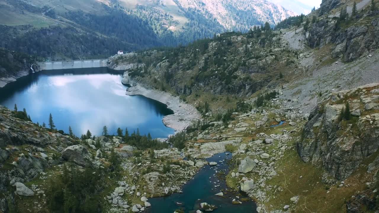 Aerial view of two beautiful little lakes nestled among the mountains