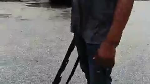 Man Protects Store During Hurricane Harvey