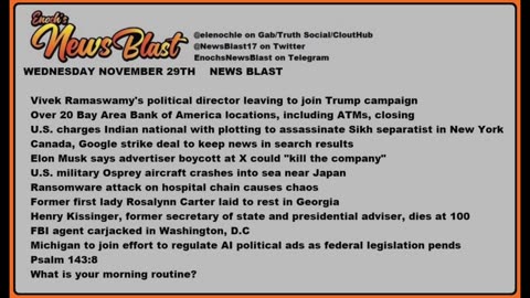 Wednesday November 29,2023 News Blast