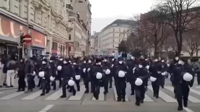 Vienna Austria 🇦🇹 Protesters together with the Police