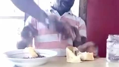 Funny video of a man who is very hungry