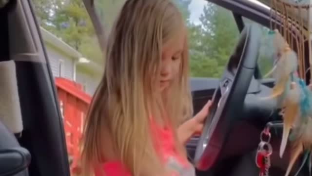 Little girl try to drive goes wrong