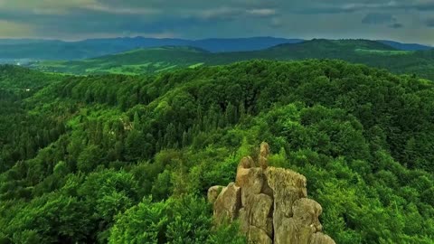 Tustan Karpaty mountains, drone