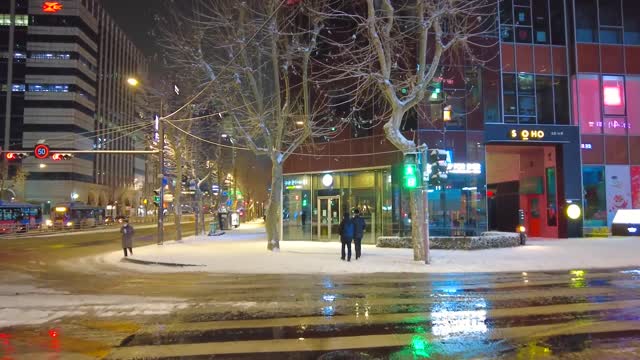 Beautiful street in snowy night.#8