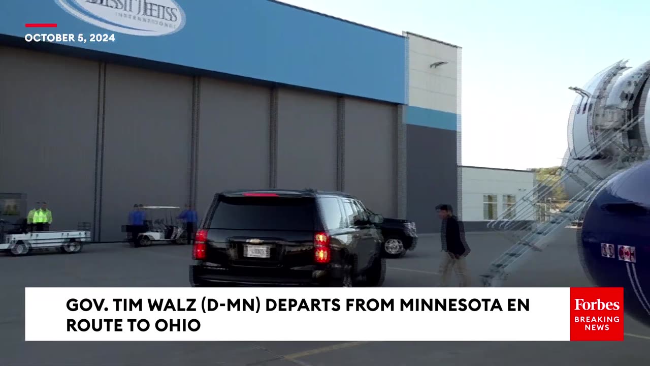 Tim Walz Departs From Minnesota En Route To Cleaveland, Ohio For A Campaign Fundraising Event