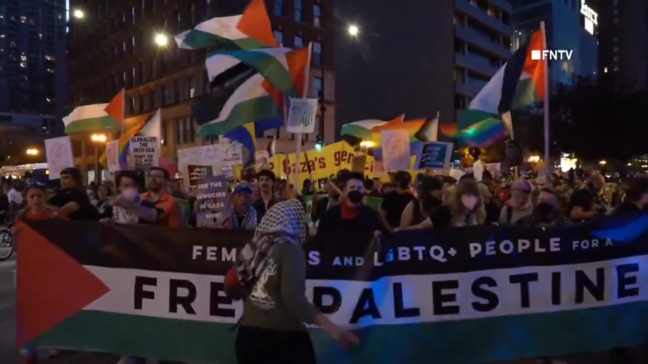 Hundreds of DNC protesters gathered outside hotel where delegates are thought to be staying