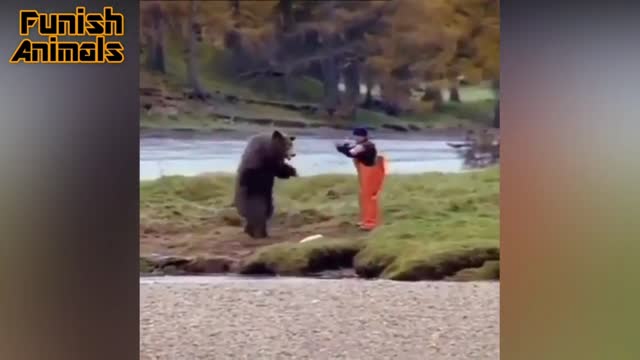 A bear is fighting with humans