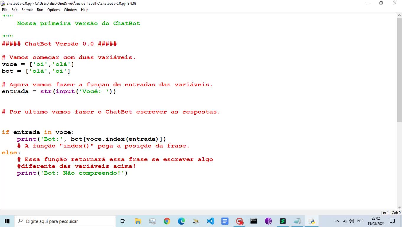 Criando um Chatbot do zero em pythhon3!