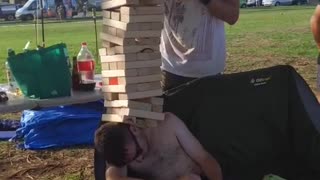 Strange Place to Build a Jenga Stack