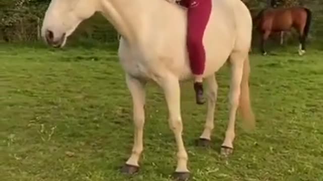 What happened when she was riding on horse!something unique