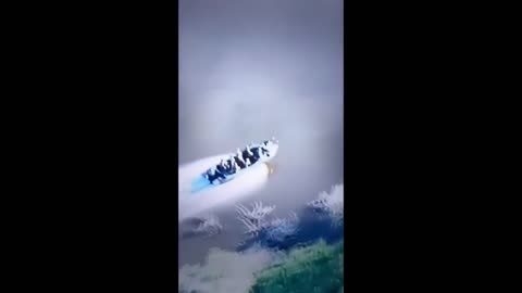 Russian boat with infantry hitting a magnetic mine and exploding