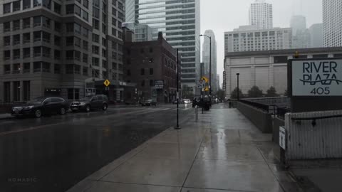 Walking in the rain in Chicago