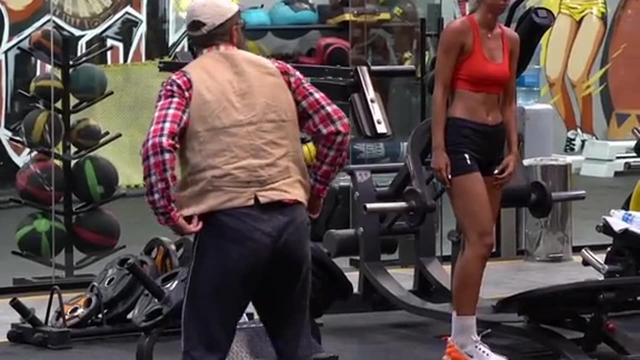 They were surprised to see Grandpa in Gym