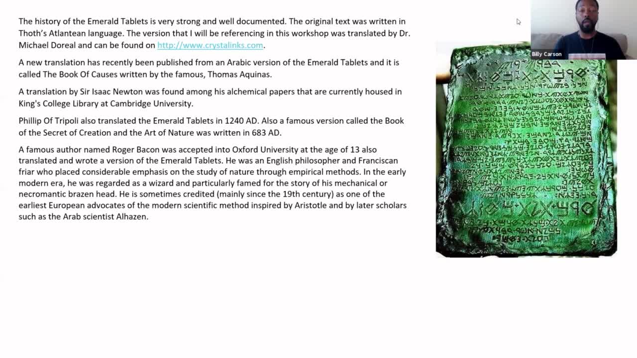 BIlly Carson: History of the Emerald Tablets