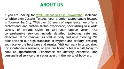 If you are looking for Walk Tattoos in East Toowoomba